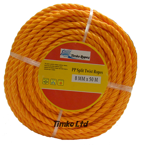 Polypropylene rope - 8mm Dia Orange x 50m Mini Coil