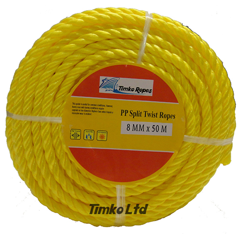 Polypropylene rope - 8mm Dia Yellow x 50m Mini Coil