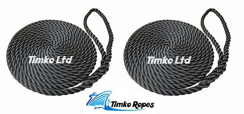 Pair Of 14mm Black Boat Mooring Ropes x 6mtrs