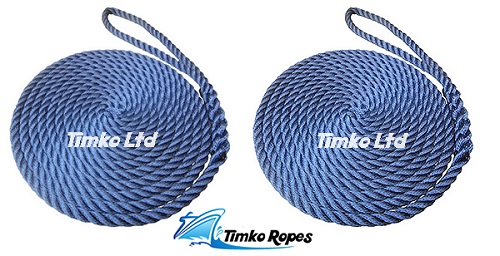 Pair Of 14mm Navy Blue Boat Mooring Ropes x 6mtrs