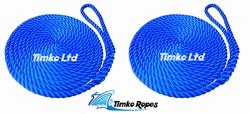 Pair Of 12mm Royal Blue Boat Mooring Ropes x 6mtrs
