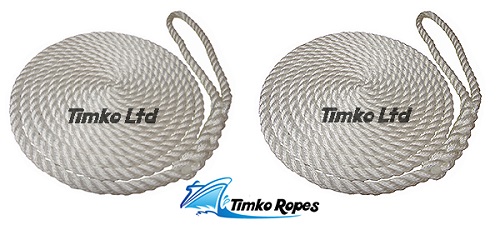Pair Of 12mm White Boat Mooring Ropes x 6mtrs